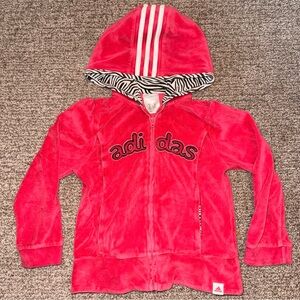 Y2K Adidas Kids Pink & Zebra Print Hoodie Sweatshirt Size 5